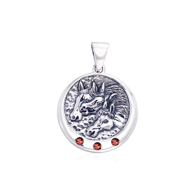 Triple Horse with Gemstone Silver Pendant TP3212