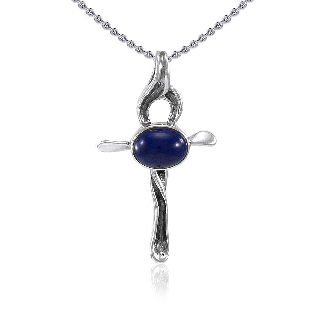 Stylized Inlaid Silver Cross Pendant TP3296