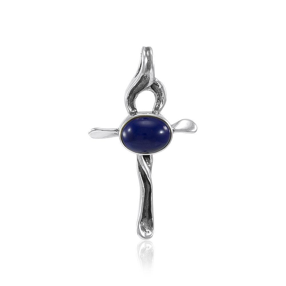 Stylized Inlaid Silver Cross Pendant TP3296