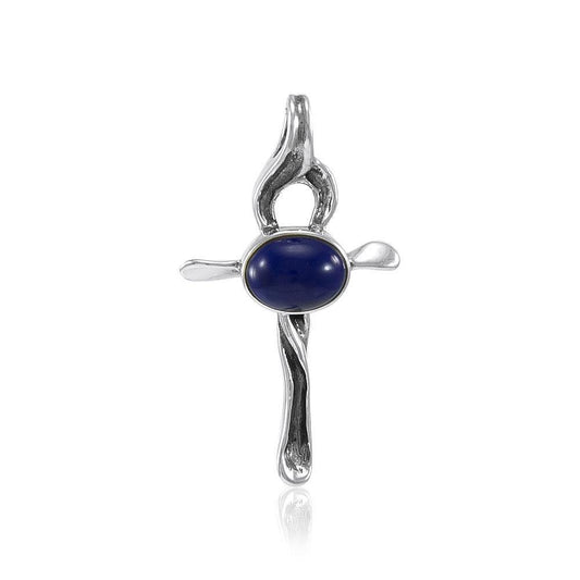 Stylized Inlaid Silver Cross Pendant TP3296