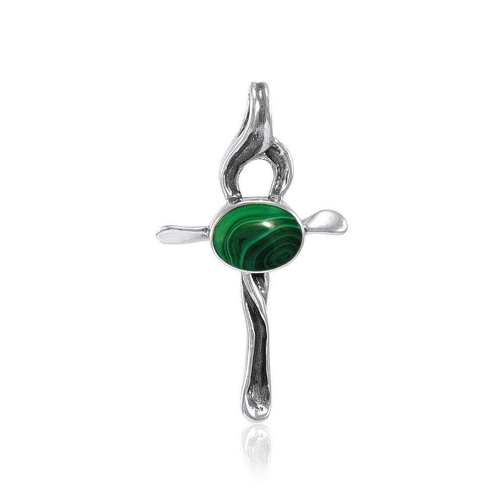 Stylized Inlaid Silver Cross Pendant TP3296