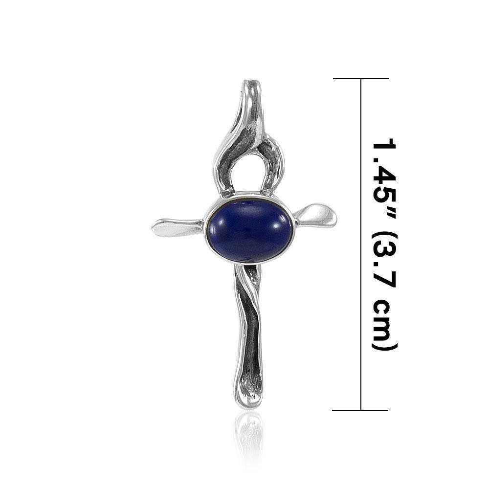 Stylized Inlaid Silver Cross Pendant TP3296