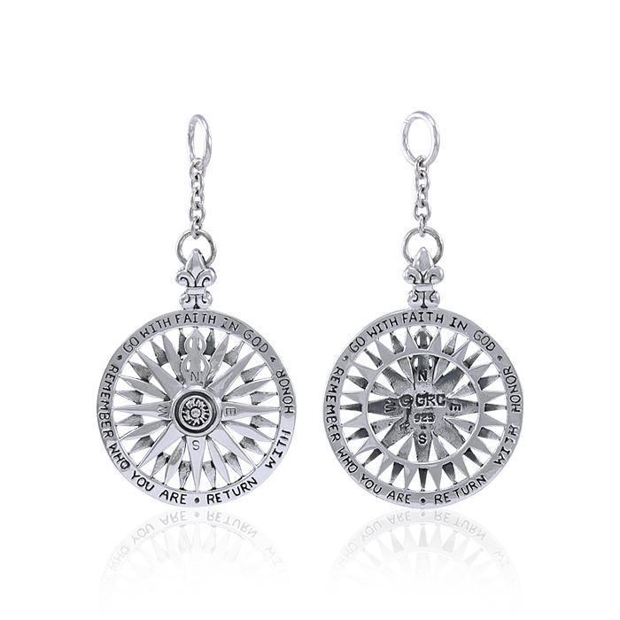 Navy Compass Rose Silver Keychain TP3339