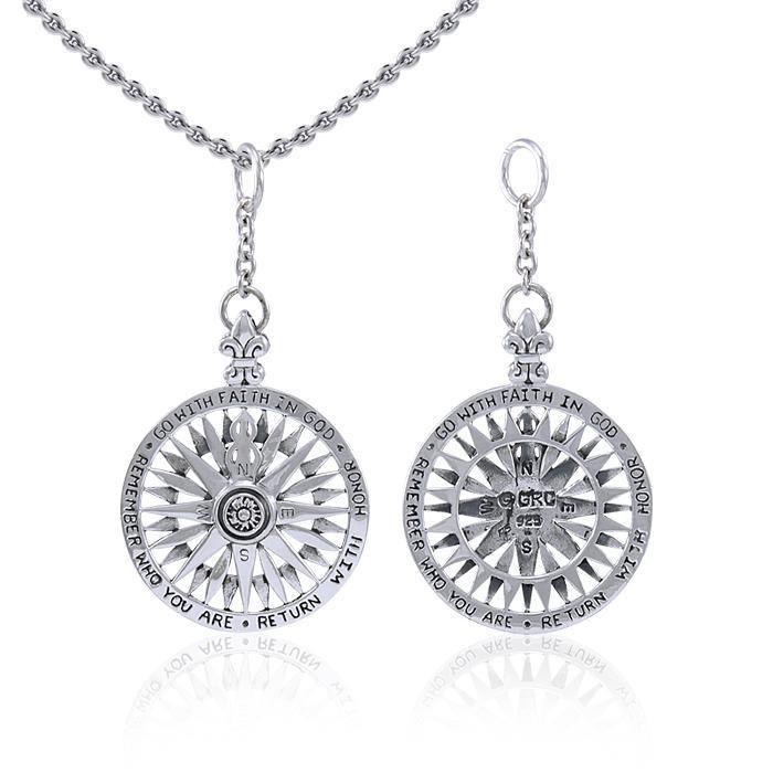 Navy Compass Rose Silver Keychain TP3339