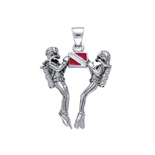 We Love Scuba Double Diver Sterling Silver Pendant TP3405