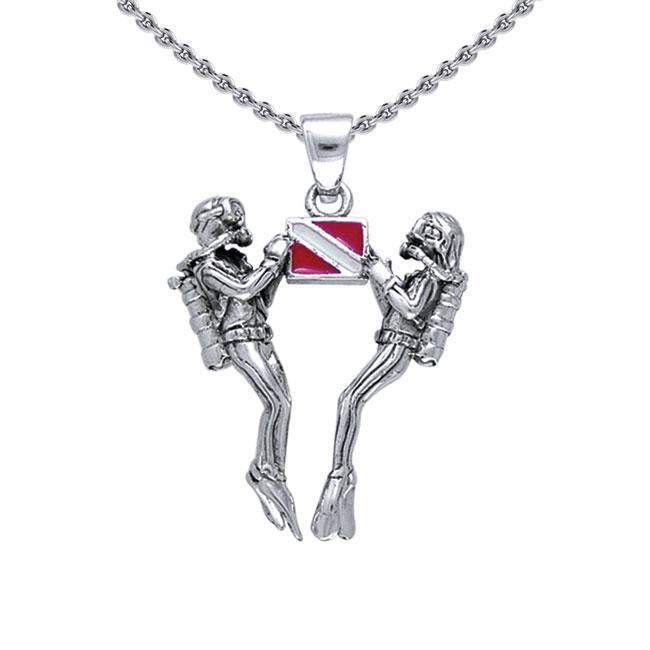 We Love Scuba Double Diver Sterling Silver Pendant TP3405