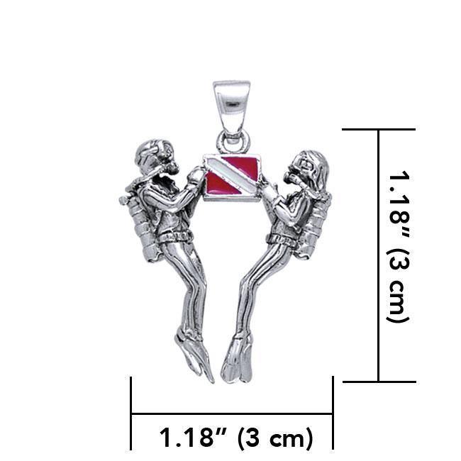 We Love Scuba Double Diver Sterling Silver Pendant TP3405