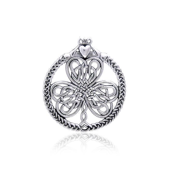 Celtic Knotwork Shamrock & Irish Claddagh Silver Pendant TP3417