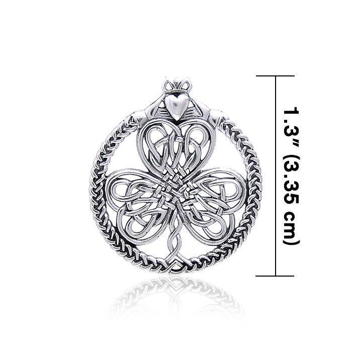 Celtic Knotwork Shamrock & Irish Claddagh Silver Pendant TP3417