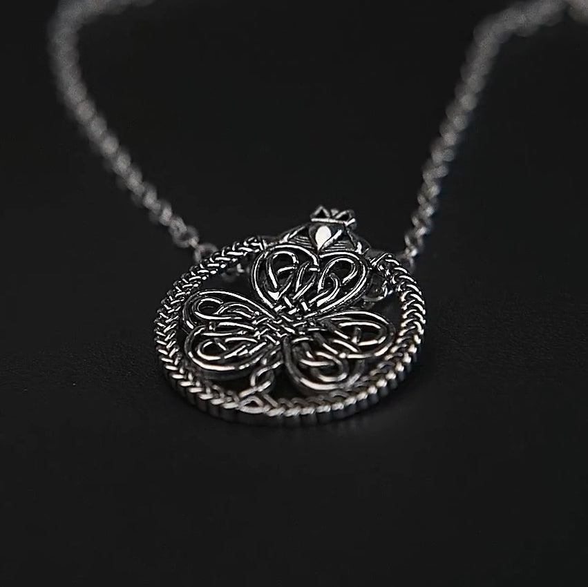 Celtic Knotwork Shamrock & Irish Claddagh Sterling Silver Pendant by Courtney Davis TP3417