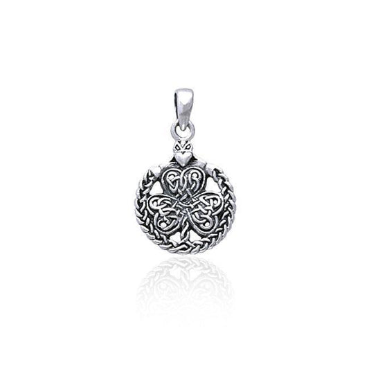 Celtic Knotwork Shamrock & Irish Claddagh Silver Pendant TP3418