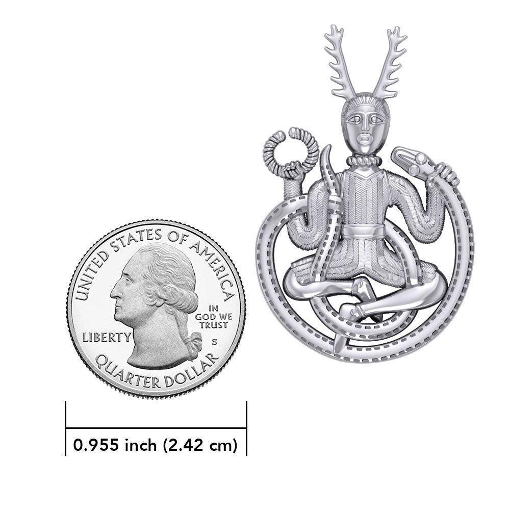 God Cernunnos in his mighty throne ~ Sterling Silver Jewelry Pendant TP3450