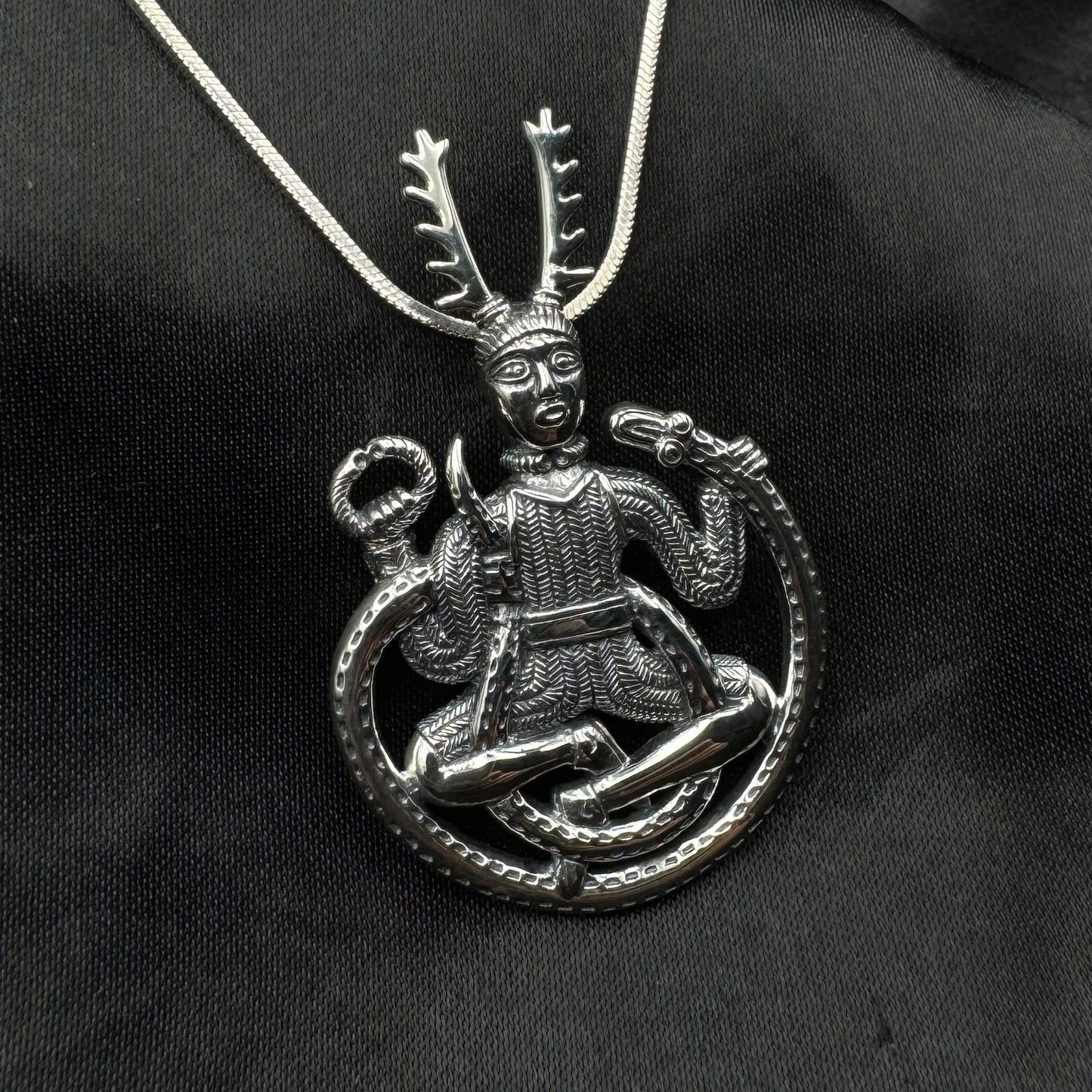 Lightweight God Cernunnos in his mighty throne Sterling Silver Pendant TPD6525