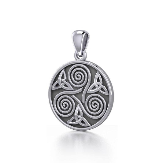Celtic Three Single Spirals Triquetra Silver Pendant TP346