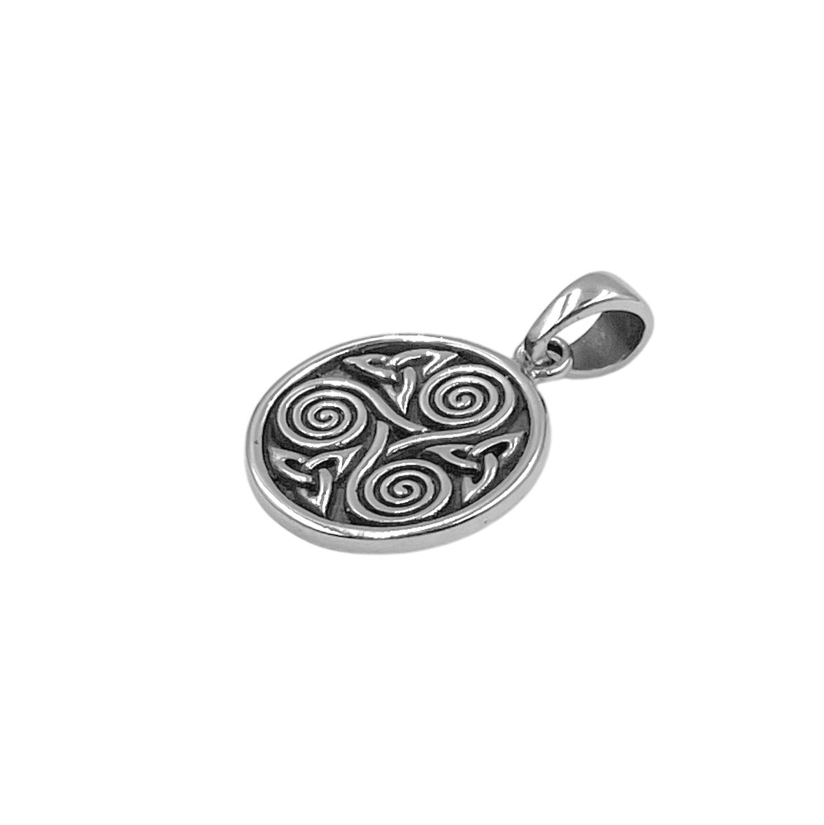 Celtic Three Single Spirals Triquetra Sterling Silver Pendant TP346