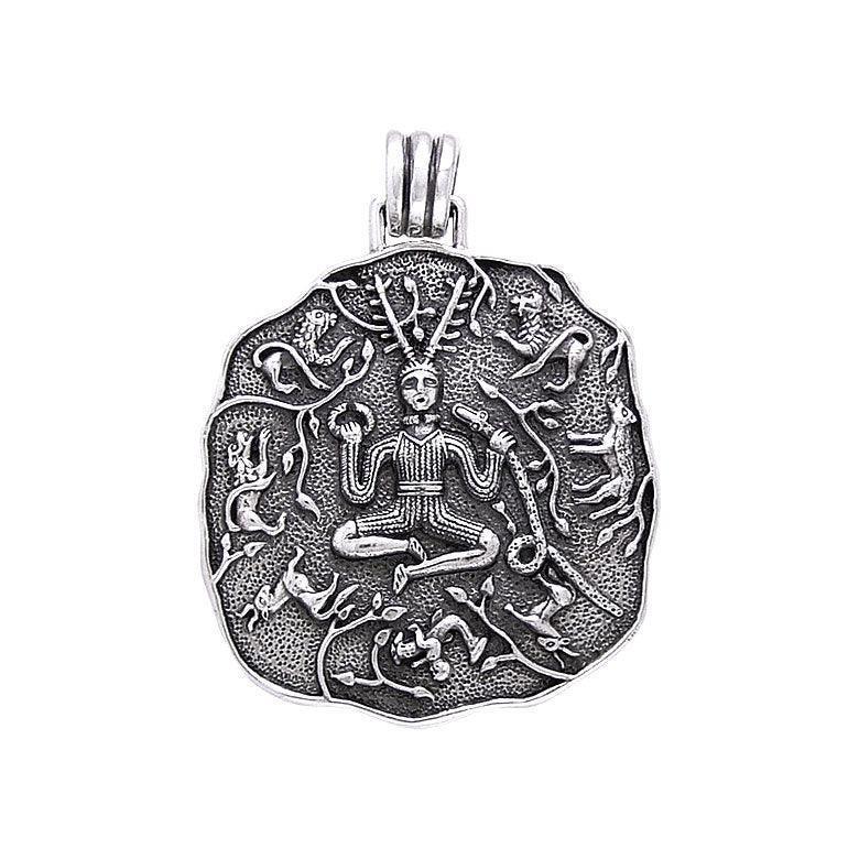 God Cernunnos in his mighty throne ~ Sterling Silver Jewelry Pendant TP3460 by Courtney Davis