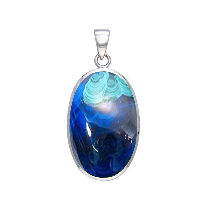 Large Silver Oval with Inlay Stone Pendant TP3539