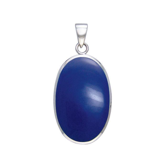 Large Silver Oval with Inlay Stone Pendant TP3539