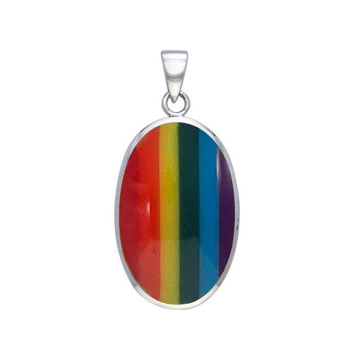 Large Silver Oval with Inlay Stone Pendant TP3539