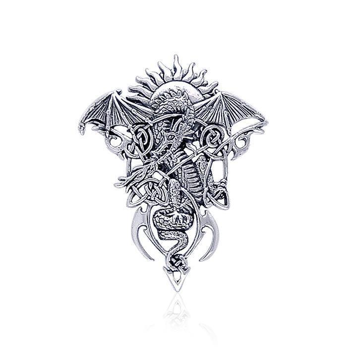 Celtic Dragon in Mystery ~ Sterling Silver Jewelry Pendant TP3586