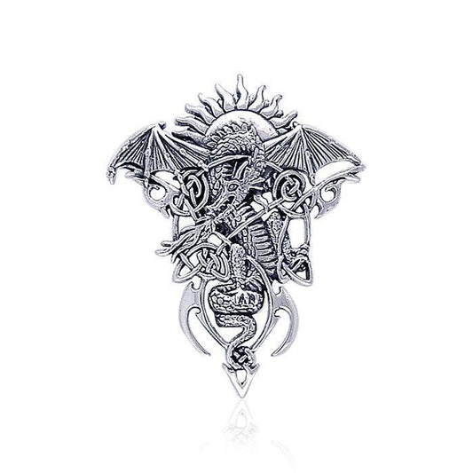 Celtic Dragon in Mystery ~ Sterling Silver Jewelry Pendant TP3586