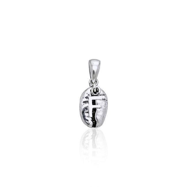 Letter F on Coffee Bean Silver Pendant TP413