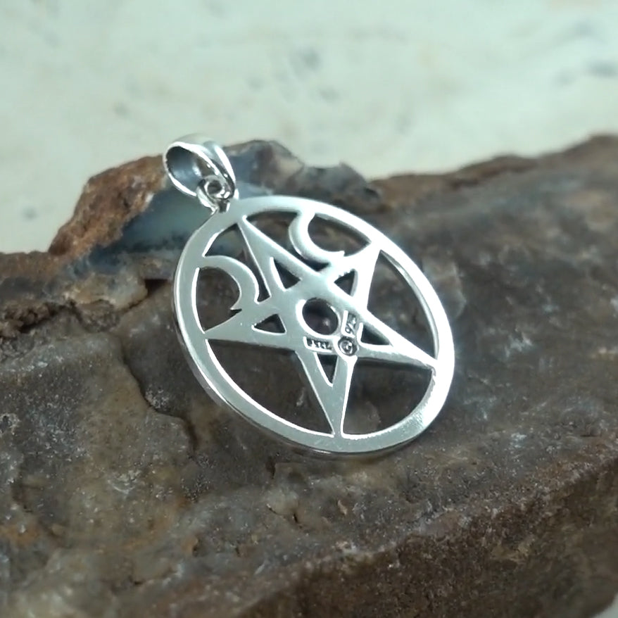Pentacle & Crescent Moon Sterling Silver Pendant With Gem TP469