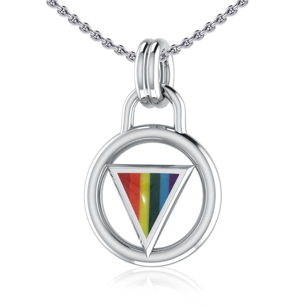 Rainbow Encircled Triangle Silver Pendant TP523
