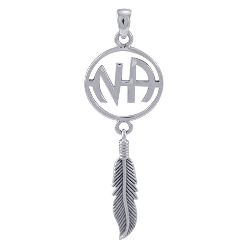 NA Symbol with Dangling Feather Silver Pendant TP608