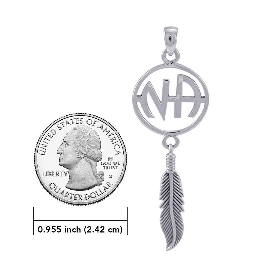 NA Symbol with Dangling Feather Silver Pendant TP608