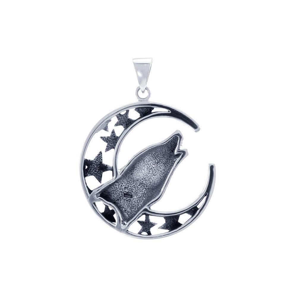 Baying wolf around the celestial beauty ~ Sterling Silver Jewelry Pendant TP831