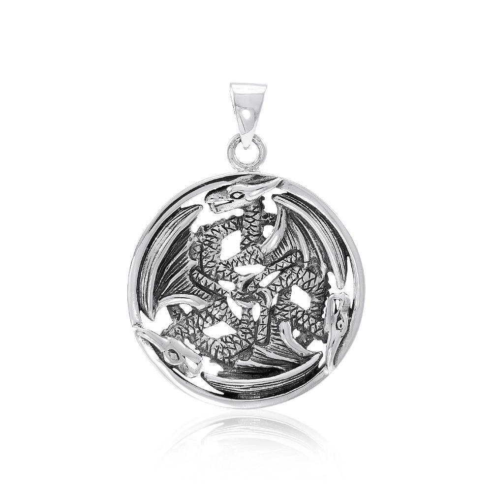 Forever entwined Triple Dragon ~ Sterling Silver Amulet Pendant TP965