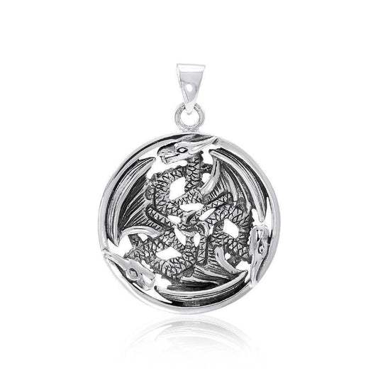 Forever entwined Triple Dragon ~ Sterling Silver Amulet Pendant TP965