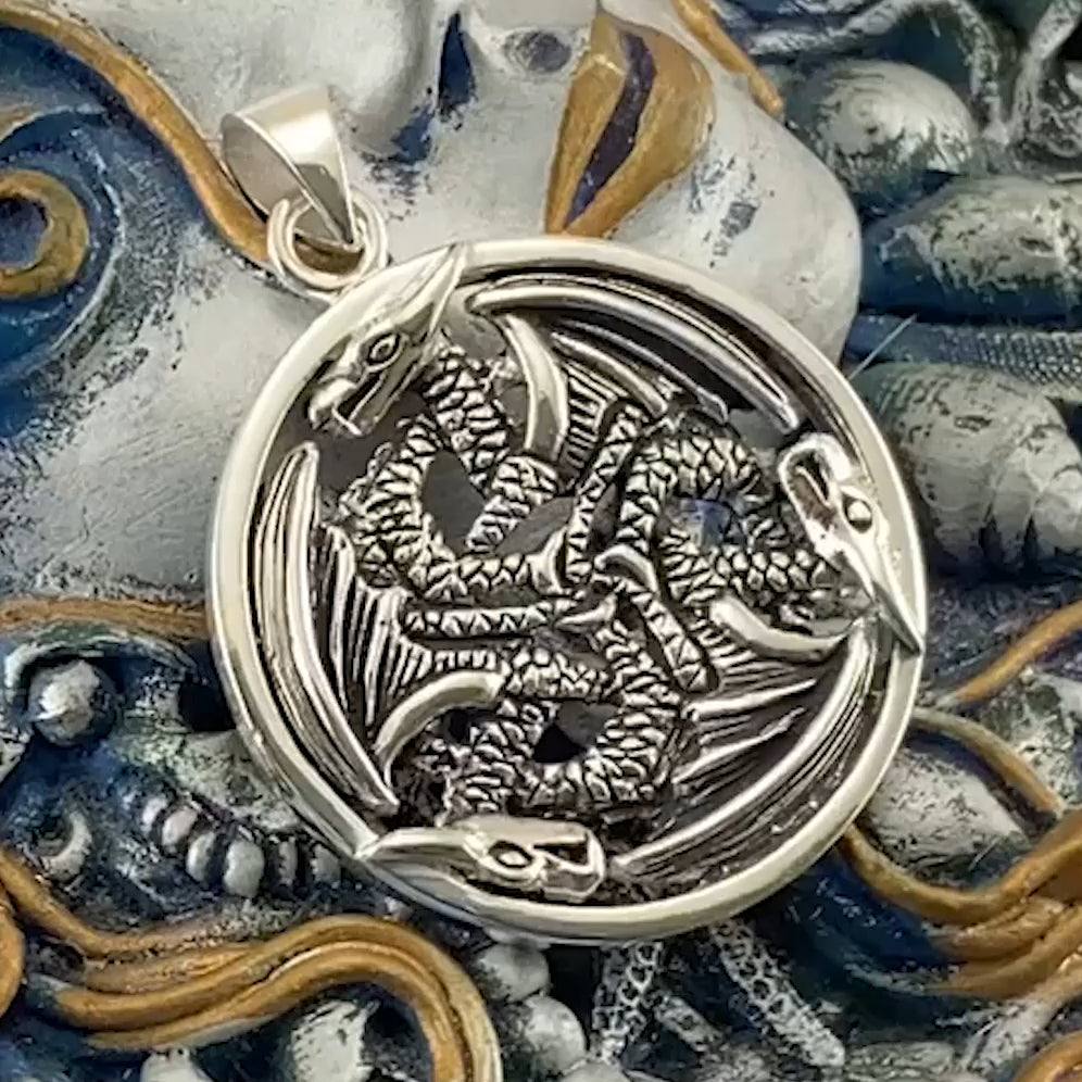 Triple Dragon Sterling Silver Pendant TP965