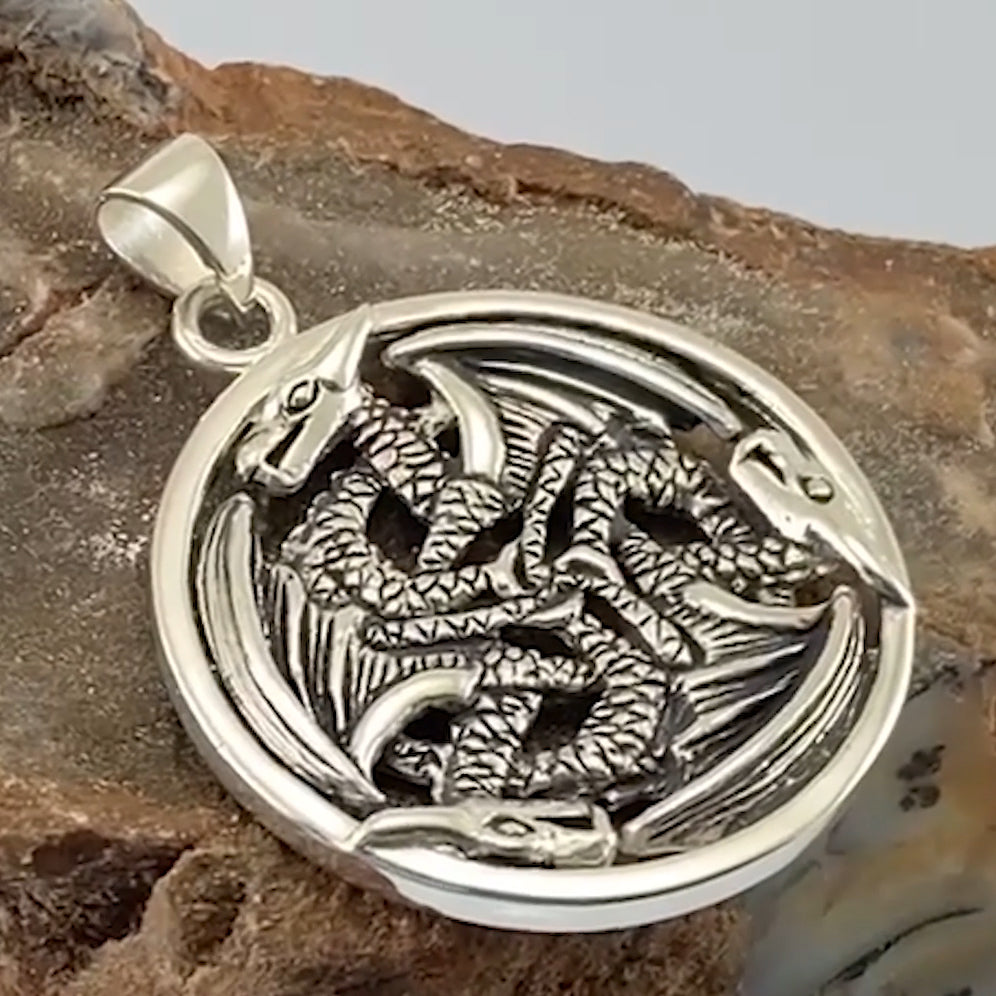 Triple Dragon Sterling Silver Pendant TP965