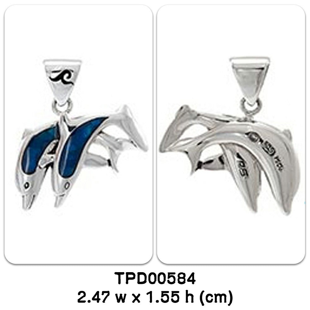 Twin Dolphin Sterling Silver Pendant TPD584