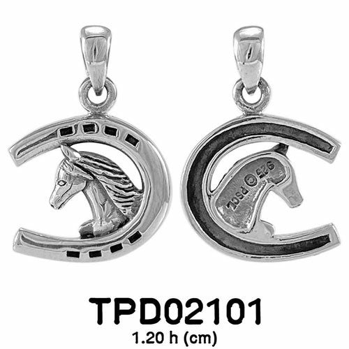 Friesian Horse in Horseshoe Sterling Silver Pendant TPD2101
