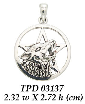 Wolf on Pentacle Sterling Silver Pendant TPD3137