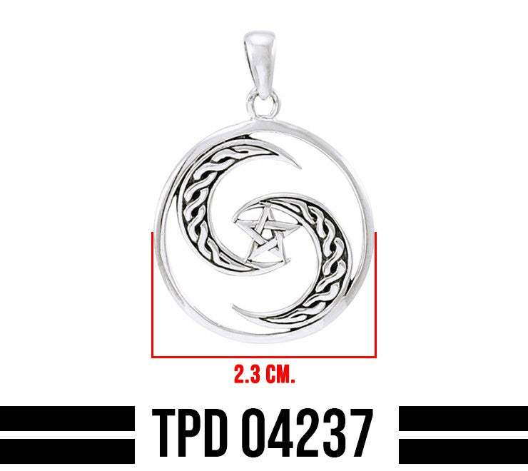 Pentagram on Crescent Moon Sterling Silver Pendant TPD4237