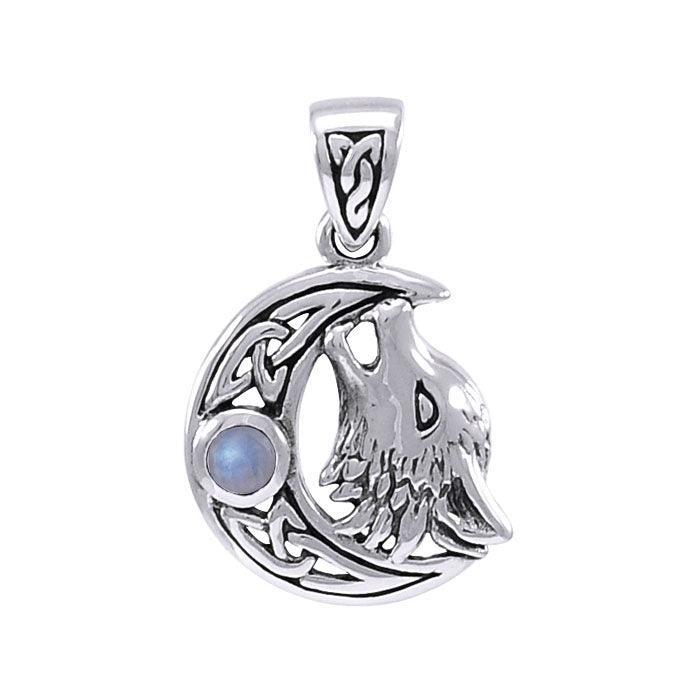 Sterling Silver Wolf with Celtic Moon Pendant TPD4290