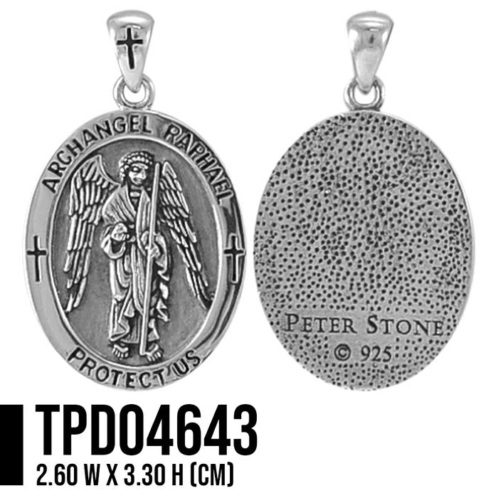Archangel Raphael Medallion Sterling Silver Pendant TPD4643