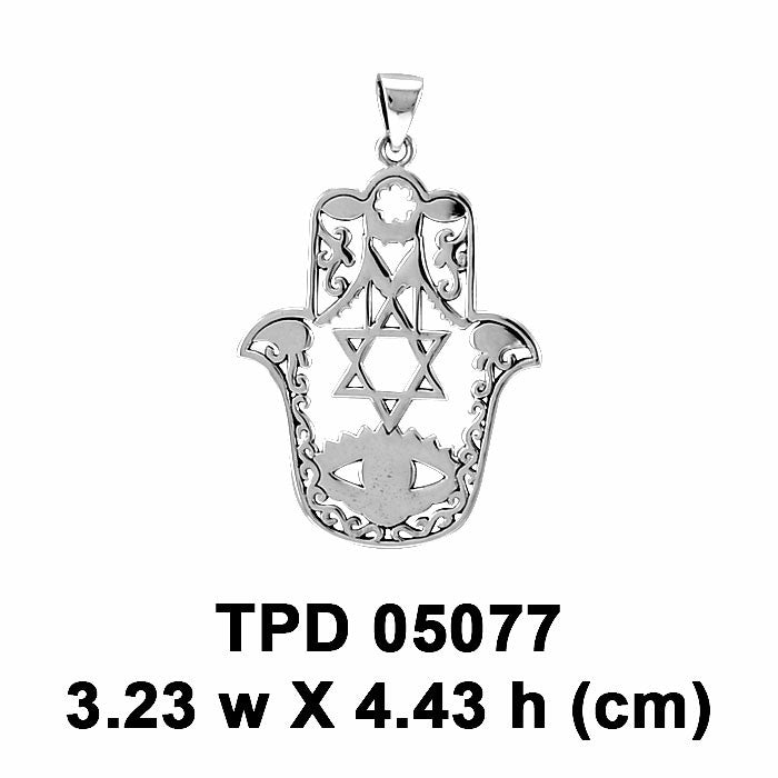 Hamsa Star of David Sterling Silver Pendant TPD5077