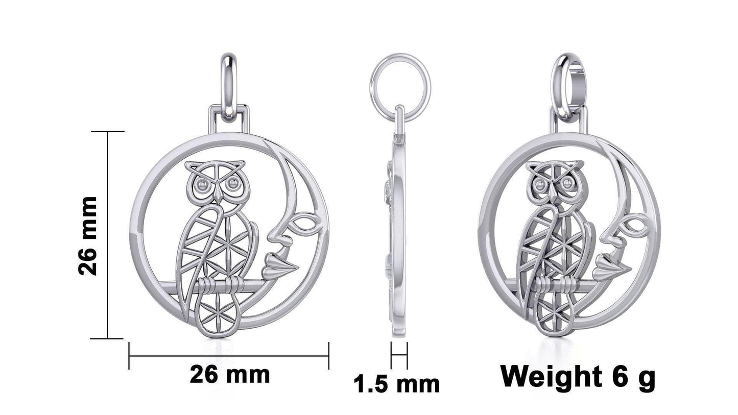 Silver Flower of Life Owl on The Moon Pendant TPD5300