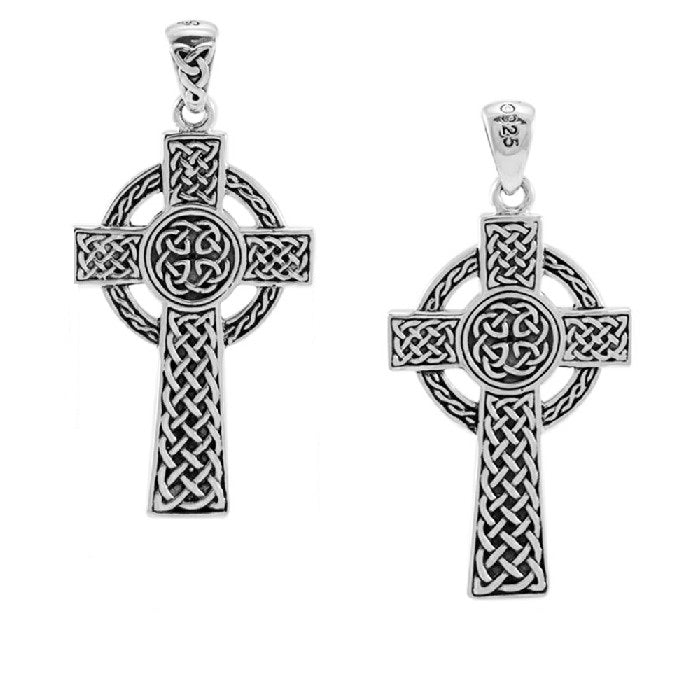 Celtic Cross double sided Sterling Silver Pendant TPD5608