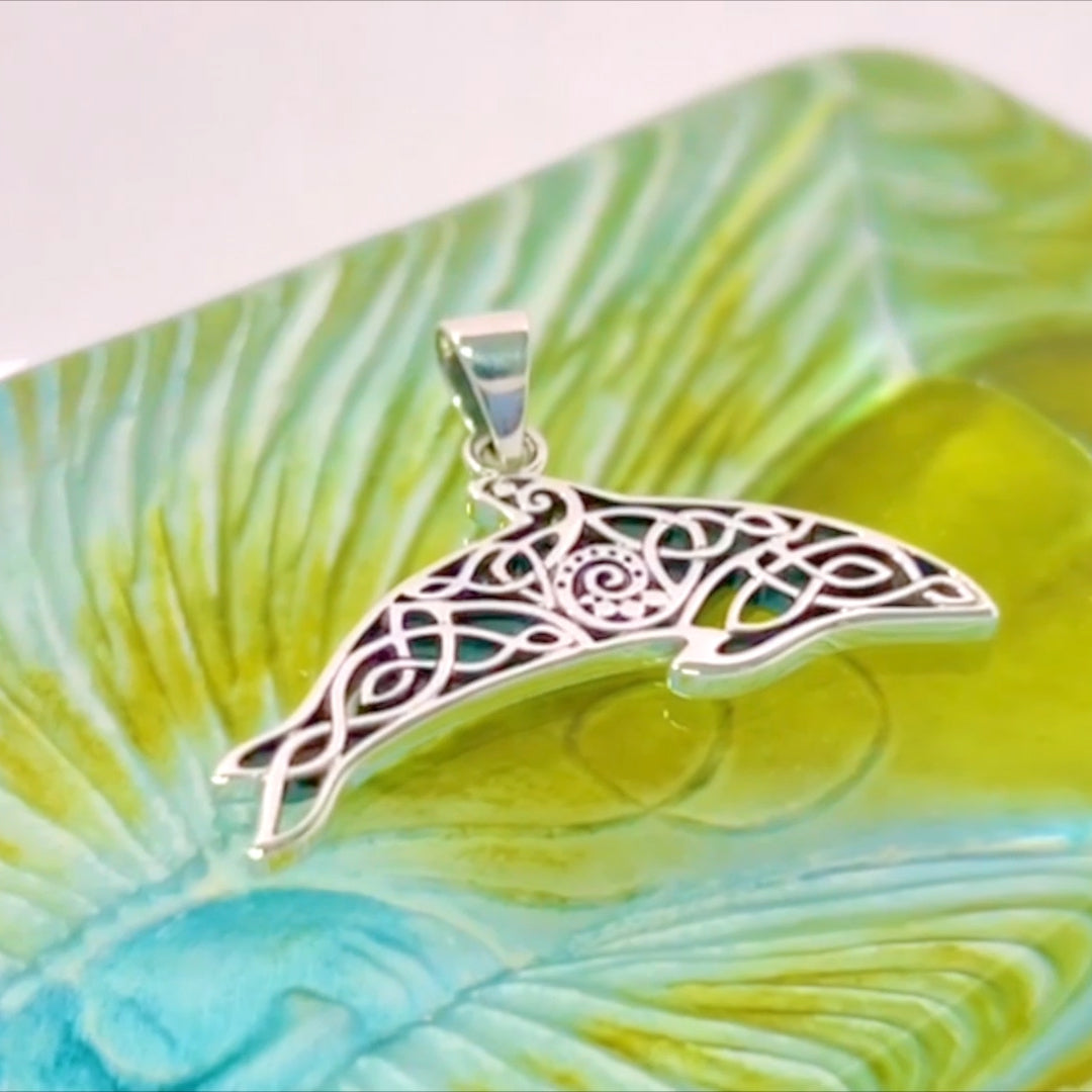 Celtic Filigree Dolphin Silver Pendant TPD5699