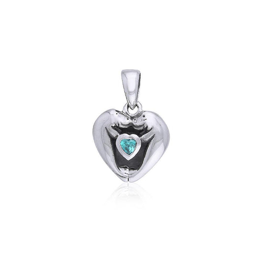 I Love Manatees With Heart Shape Gemstone Sterling Silver Pendant TPD060 - peterstone.dropshipping