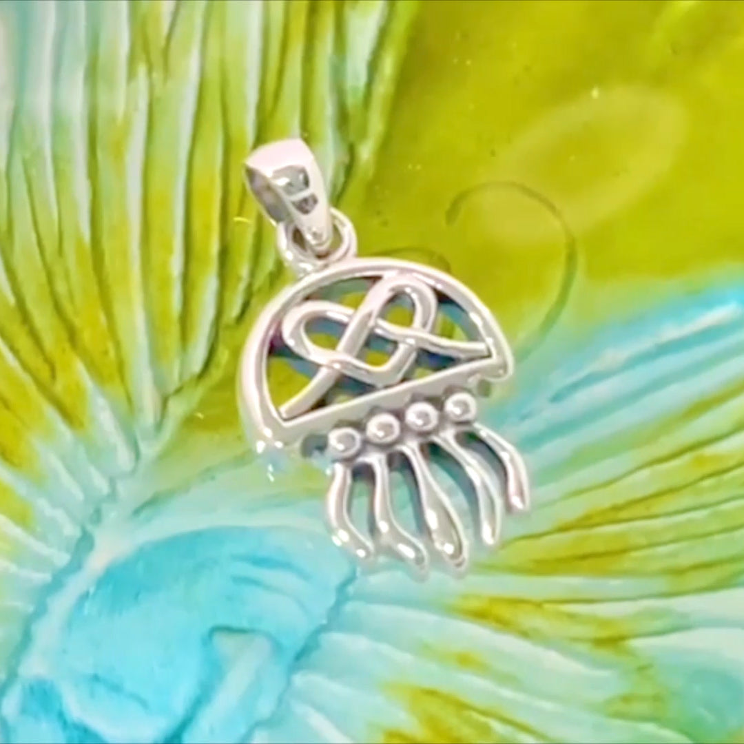 Jellyfish with Celtic Heart Silver Pendant TPD6078