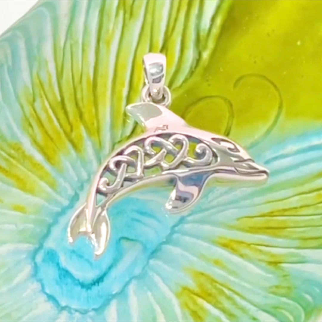 Celtic Dolphin And Double Heart Sterling Silver Pendant TPD6084