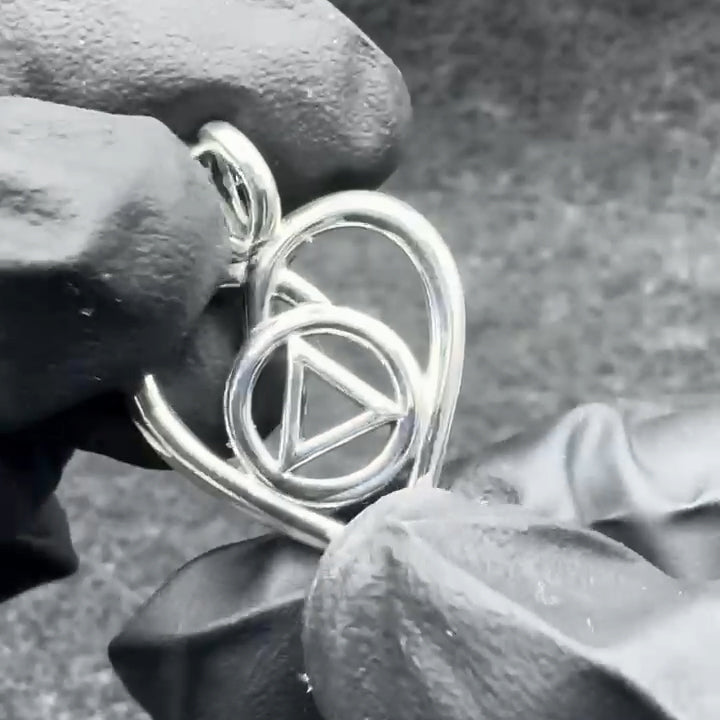 Heart with AA Recovery Symbol Sterling Silver Pendant TPD6387