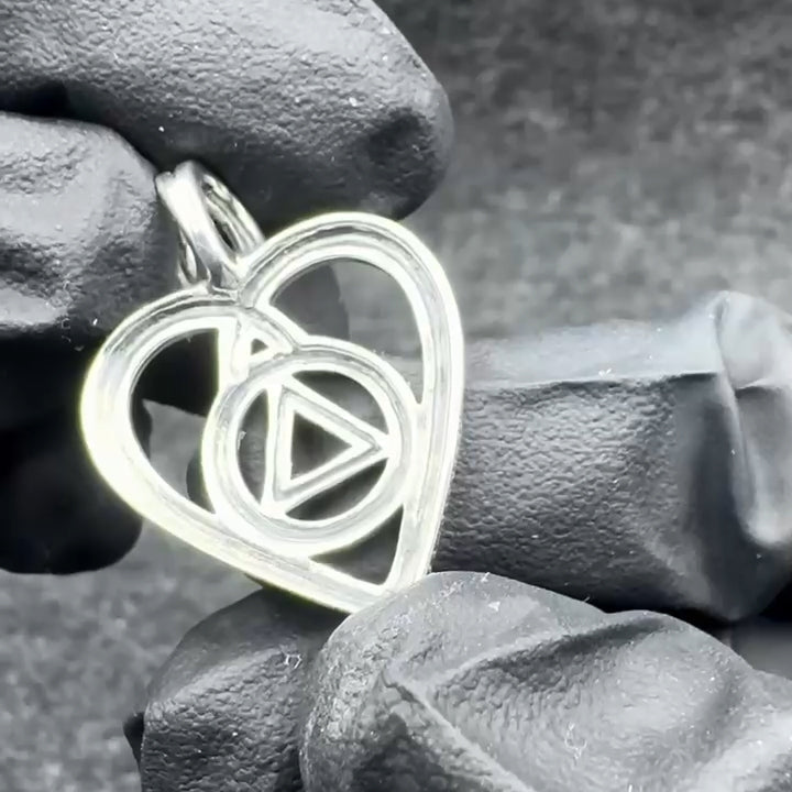 Heart with AA Recovery Symbol Sterling Silver Pendant TPD6387